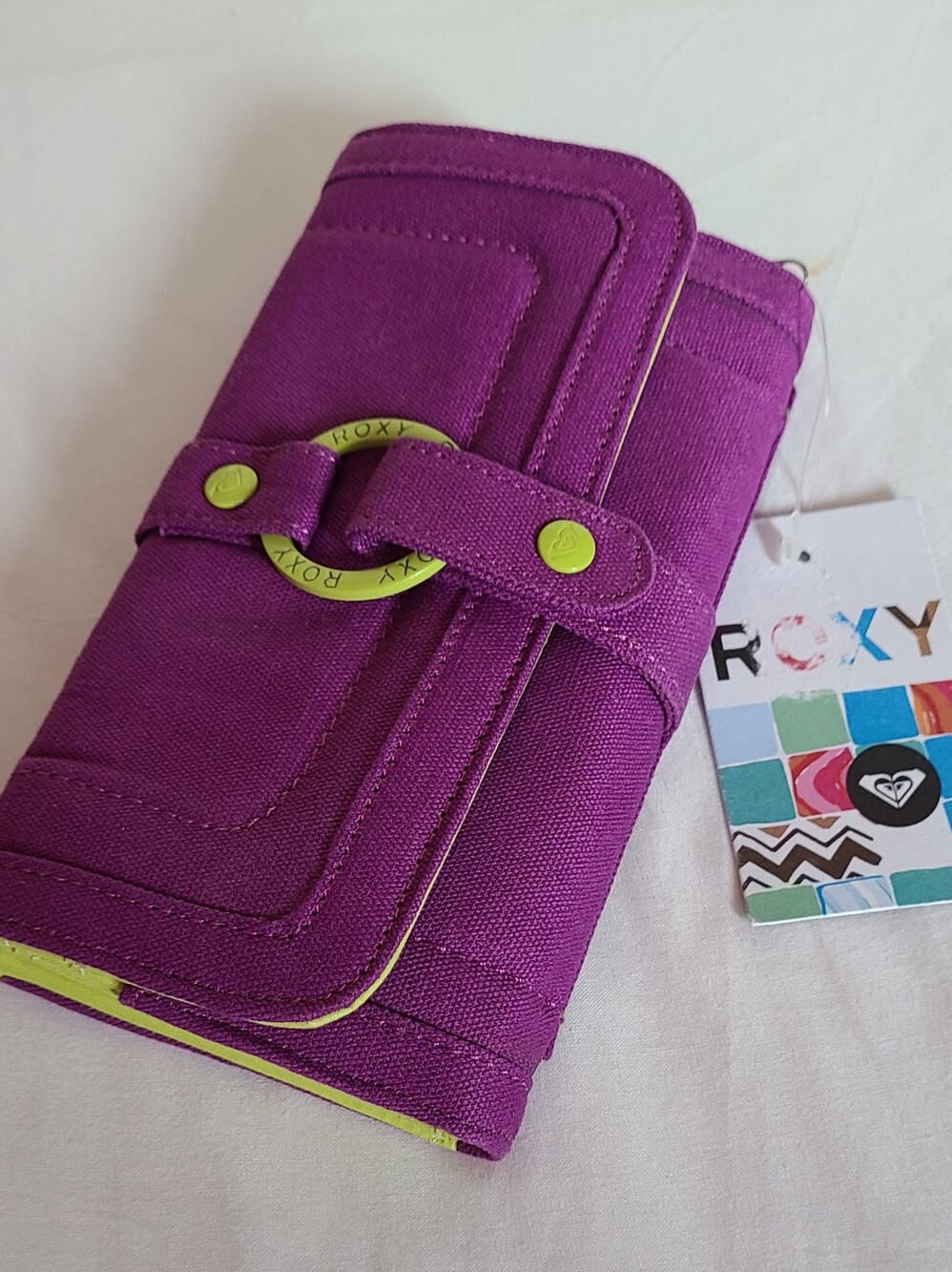 Roxy Purple Canvas Wallet with Lime Ring Accent